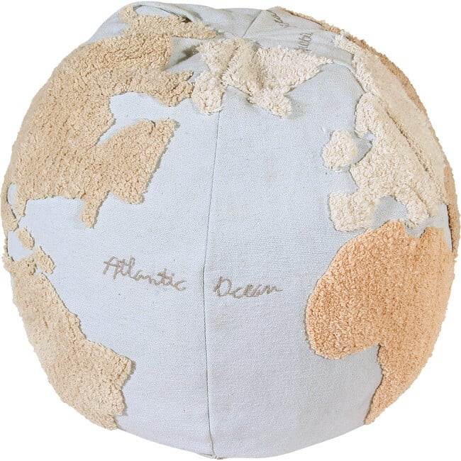 Lorena Canals | World Map Pouffe | Linen (Blue) | Maisonette | Maisonette