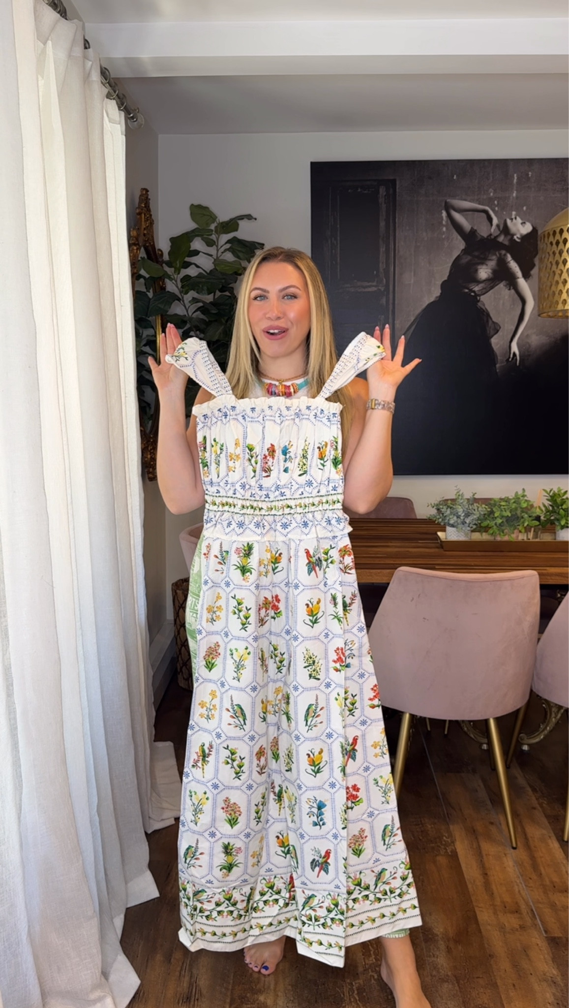 the cutest white garden print dress. wearing a medium. summer outfits, summer dresses 

 #LTKSeasonal #LTKMidsize #LTKTravel