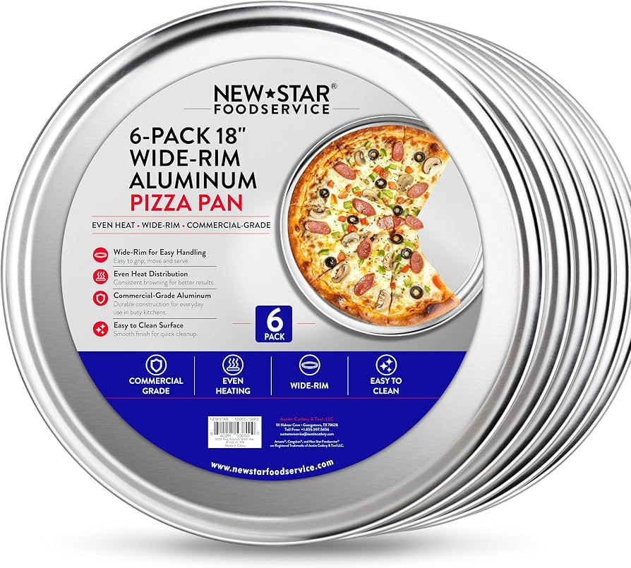 New Star Foodservice Restaurant-Grade Aluminum Pizza Pan/Tray, Wide Rim, 18 Inch, Pack of 6 | Amazon (US)