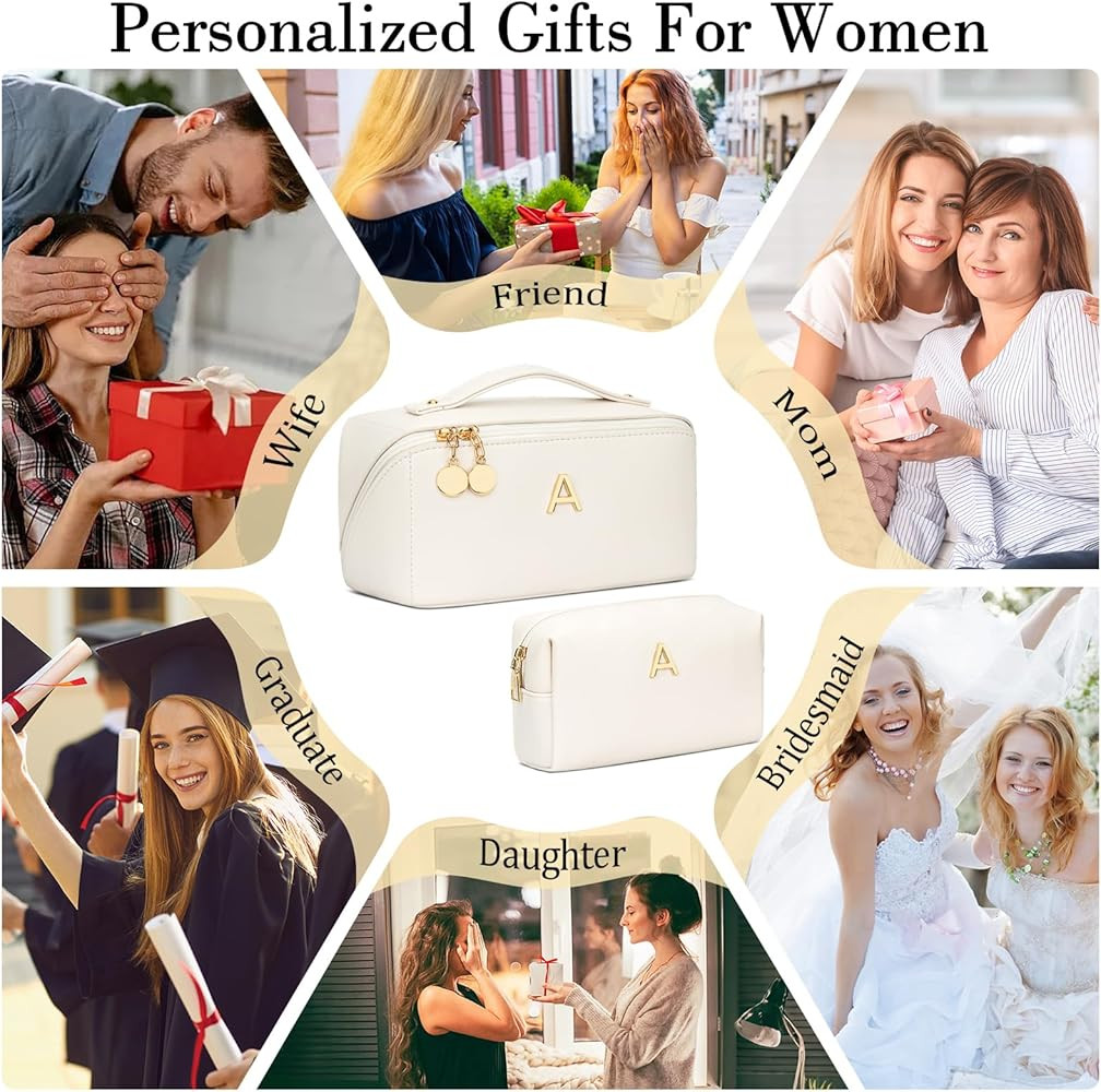 Birthday Gifts for Women Teen Girl, Personalized Initial Makeup Organizer Bag Set, Open Flat Trav... | Amazon (US)