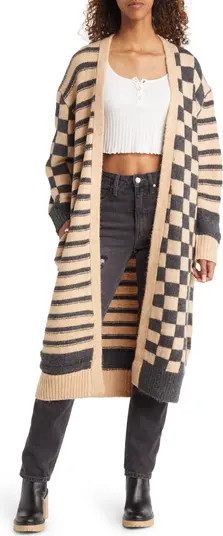 Topshop Checkerboard & Stripe Long Cardigan | Nordstrom | Nordstrom
