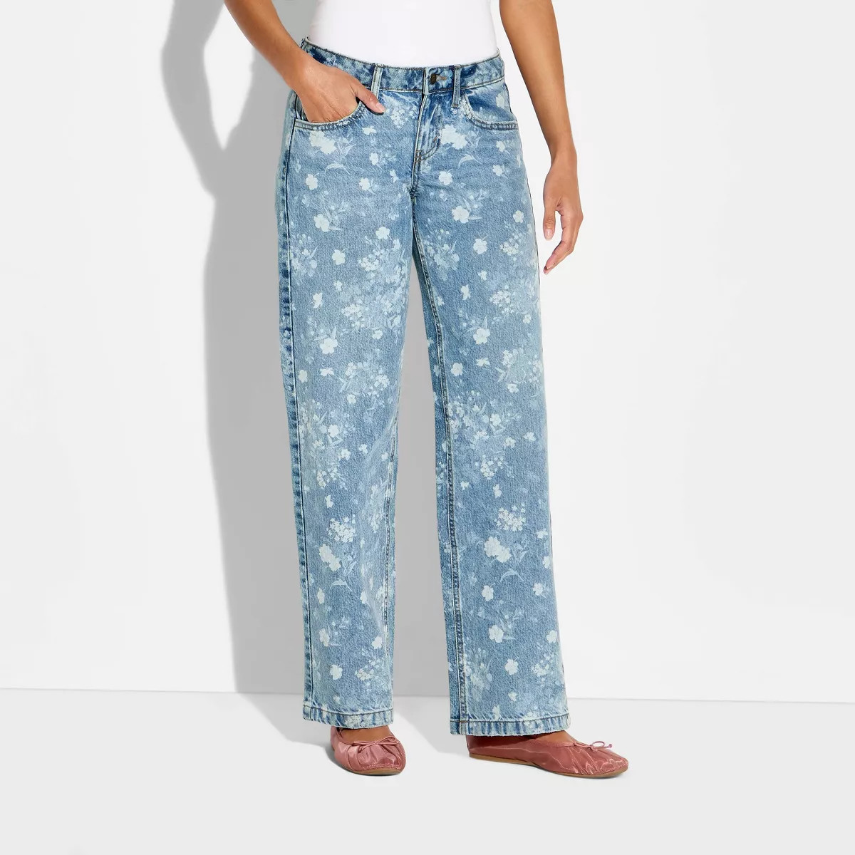 Women's Low-Rise Straight Leg Jeans - Wild Fable™ Medium Wash Floral 6 | Target