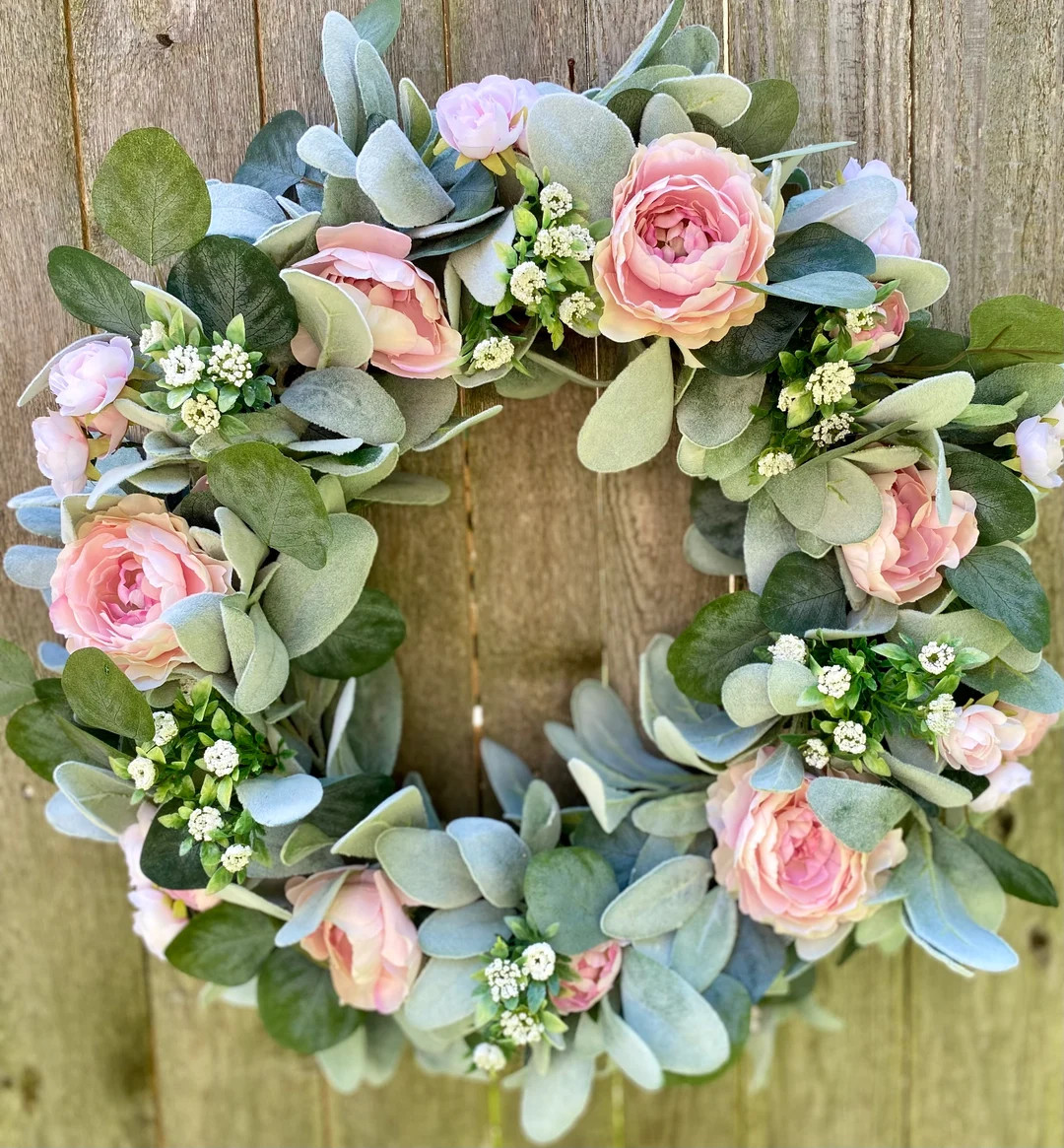 Lamb's Ear Wreath: Faux Rose & Buttercup Floral, Spring Pastel Decor | Etsy (US)