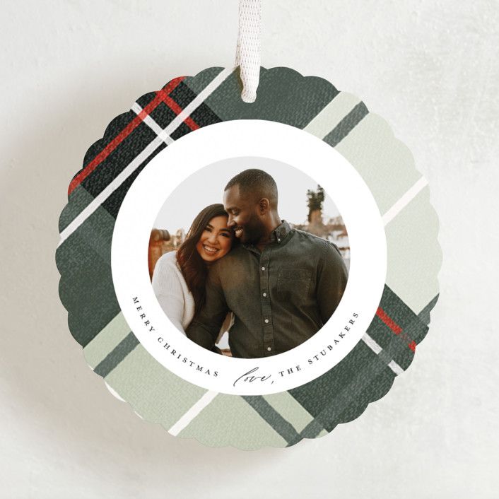 "Classic Christmas Plaid" - Customizable Holiday Ornament Cards in Red by Rebecca Durflinger. | Minted