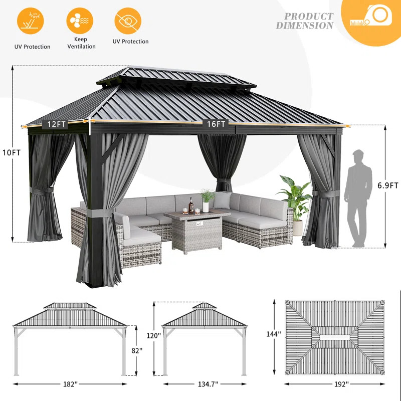 Aluminum Patio Gazebo with Double Roof | Wayfair North America