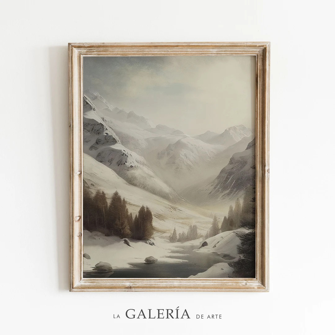 Snowy Winter Landscape Painting Snowy Mountains Vintage - Etsy | Etsy (US)