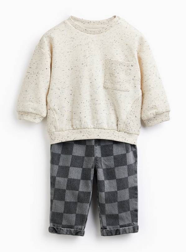 Cream & Chequered Sweat Set Up to 3 mths | Tu Clothing
