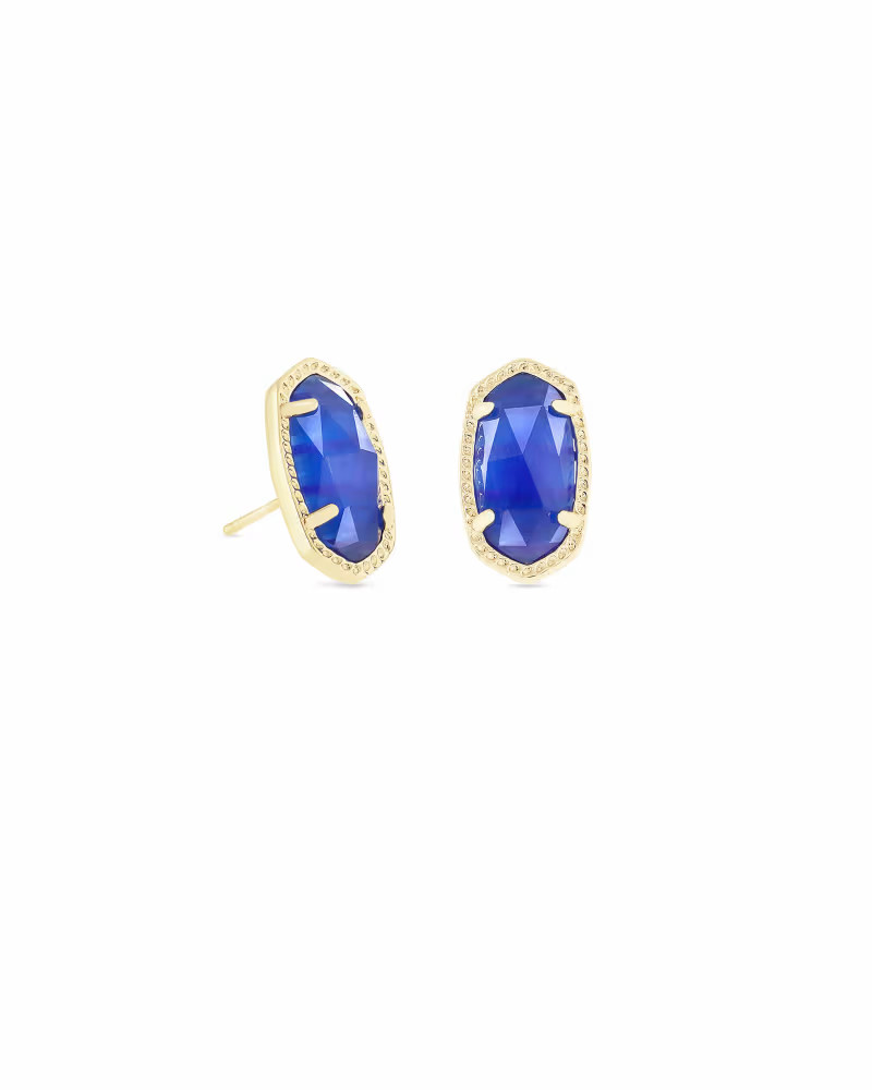 Ellie Gold Stud Earrings in Cobalt Cats Eye | Kendra Scott