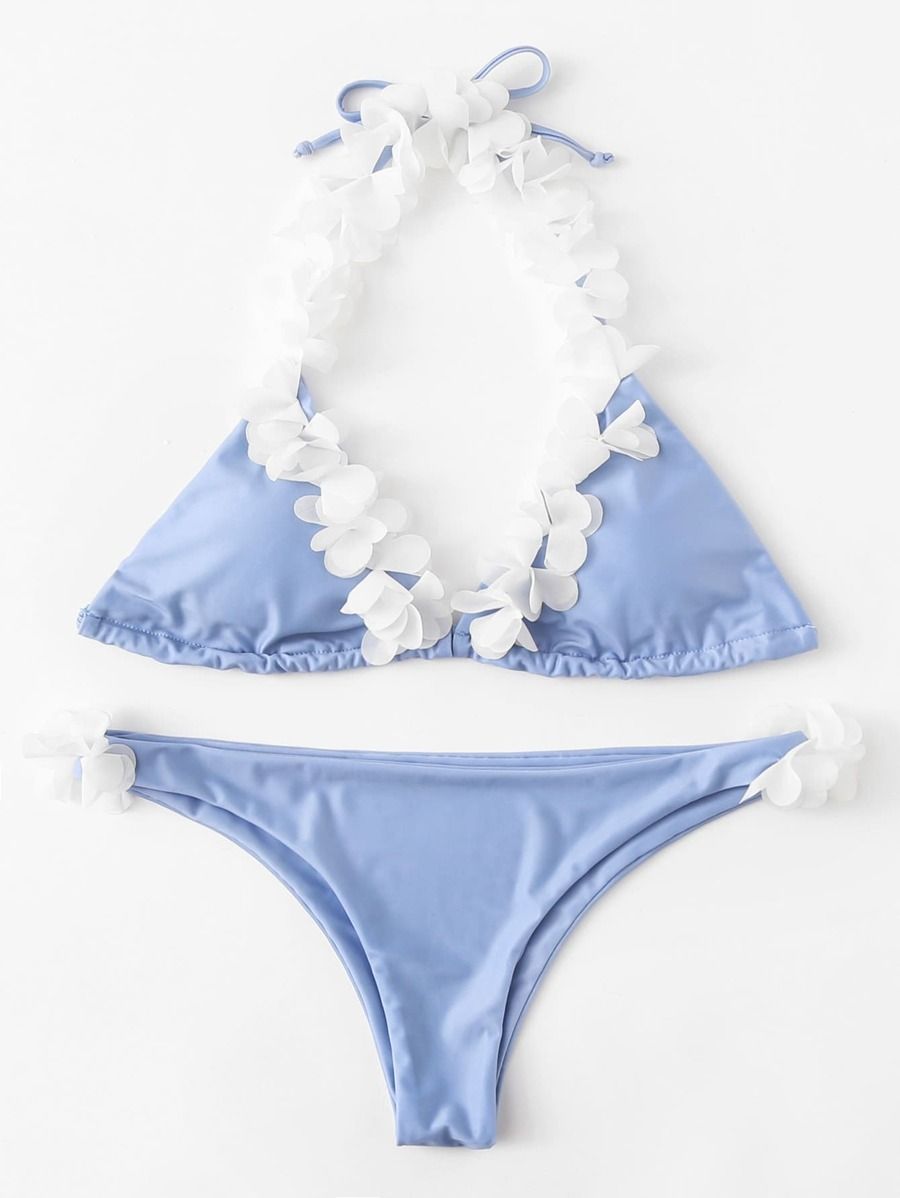 Self Tie Flower Halter Bikini Set | SHEIN