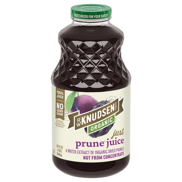 R.W. Knudsen Family Organic Just Prune Juice, 100% Juice, 32 oz, Glass Bottle, Shelf-Stable | Walmart (US)