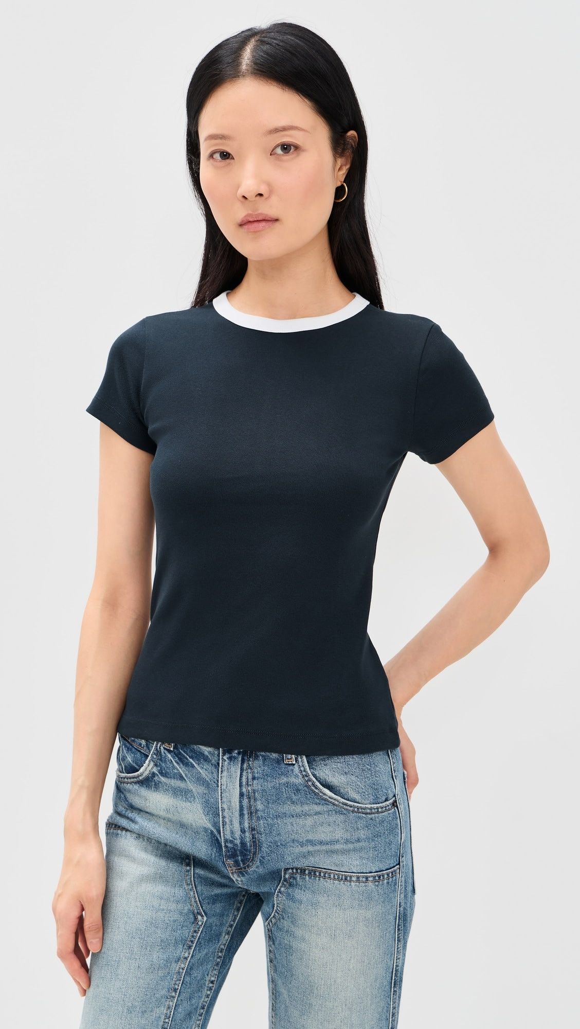 Ribbed Short Sleeve Crew Neck Tee with Center Back | Shopbop