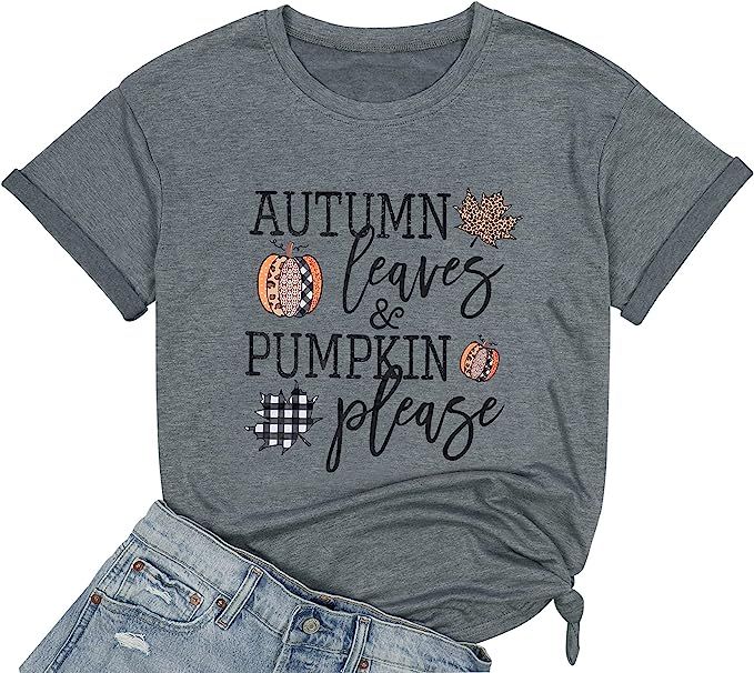 Fall T Shirts for Women Funny Pumpkin Shirts Halloween Thanksgiving Casual Short Sleeve Tee Top w... | Amazon (US)