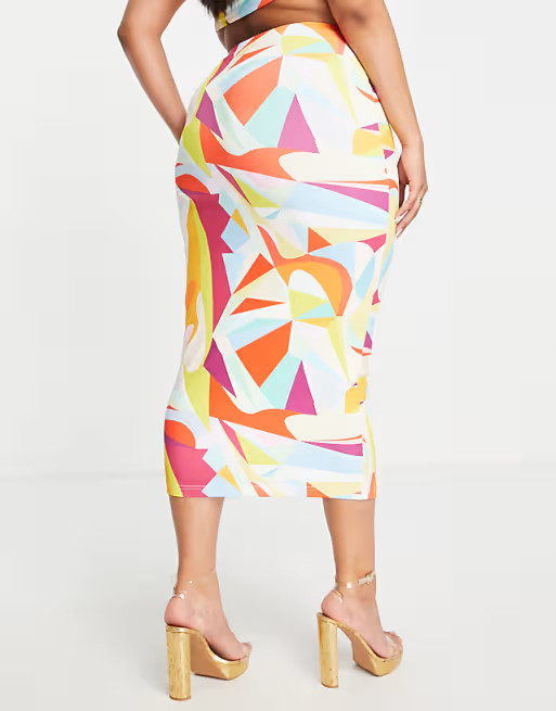 Simmi Plus midi skirt in geo print (part of a set) | ASOS (Global)