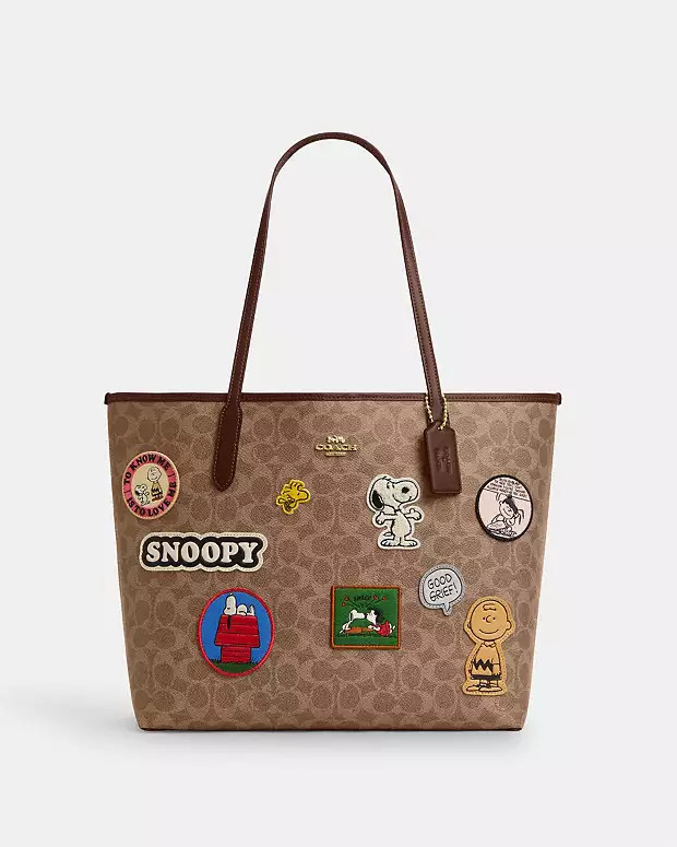 Coach X Peanuts City Tote In Signature Canvas With Patches | Coach Outlet US