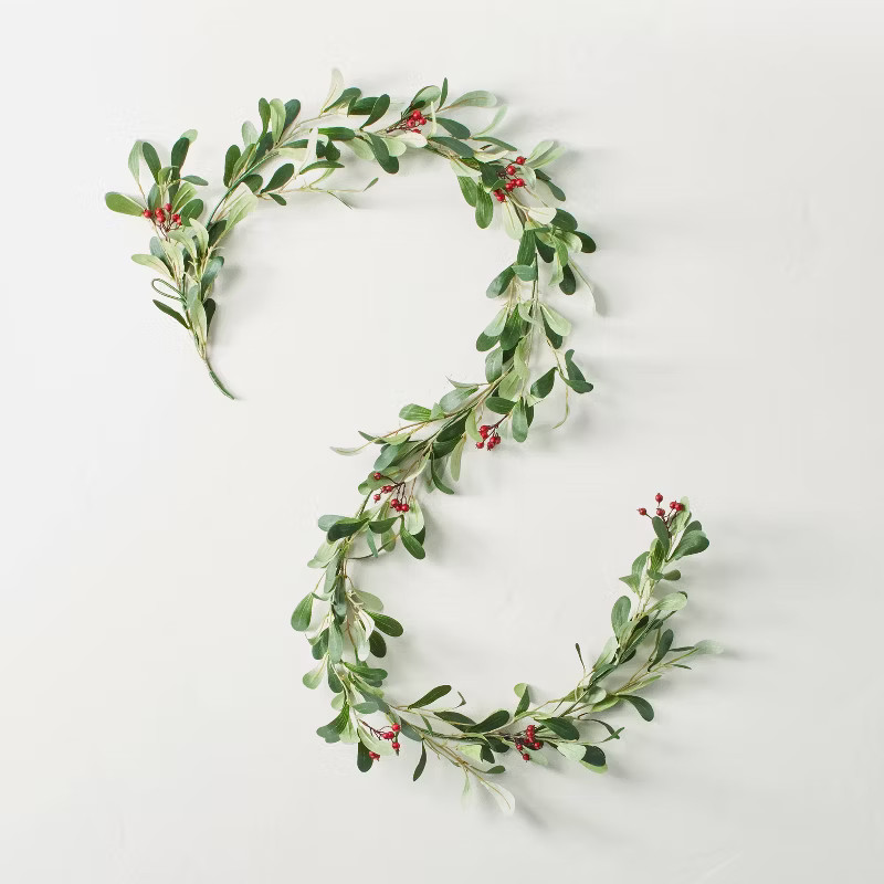 6' Mistletoe with Winterberries Seasonal Faux Garland Green/Red - Hearth & Hand™ wi... | Target