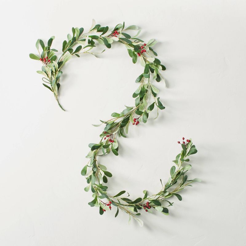 6&#39; Mistletoe with Winterberries Seasonal Faux Garland Green/Red - Hearth &#38; Hand&#8482; wi... | Target