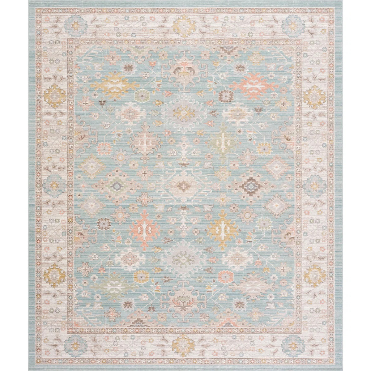 Ellen Traditional Oriental Aqua Polyester Rectangle Area Rug, 7'10'' x 9'4'' | Wayfair North America
