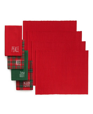 Holiday Christmas Sentiments Placemat and Napkin Value, Set of 8 | Macy's