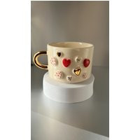 Handmade Ceramic Coffee Mug With Heart Motif | 24K Gold Plating Valentine's Day Gift Unique For & Tea | Etsy (US)