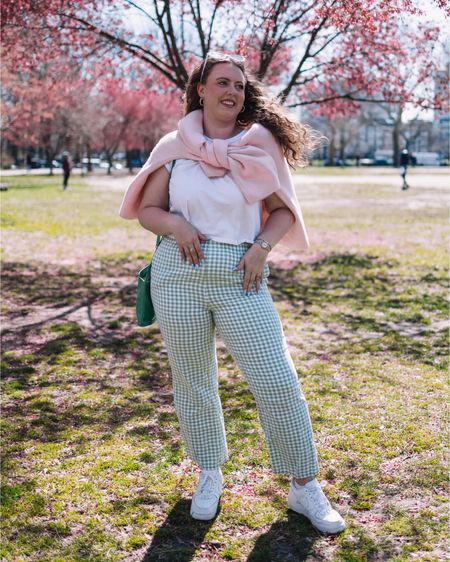 pink & green color combo for spring! my pants are originally from American eagle, but I linked a ton of similar green gingham pants which are super cute! 

#LTKfindsunder100 #LTKmidsize #LTKSeasonal