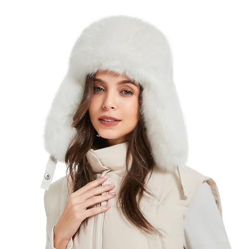 Winter Trapper Hat for Women Warm Faux Fur and Leather Windproof Full Hood Earflap Beanies | Amazon (US)