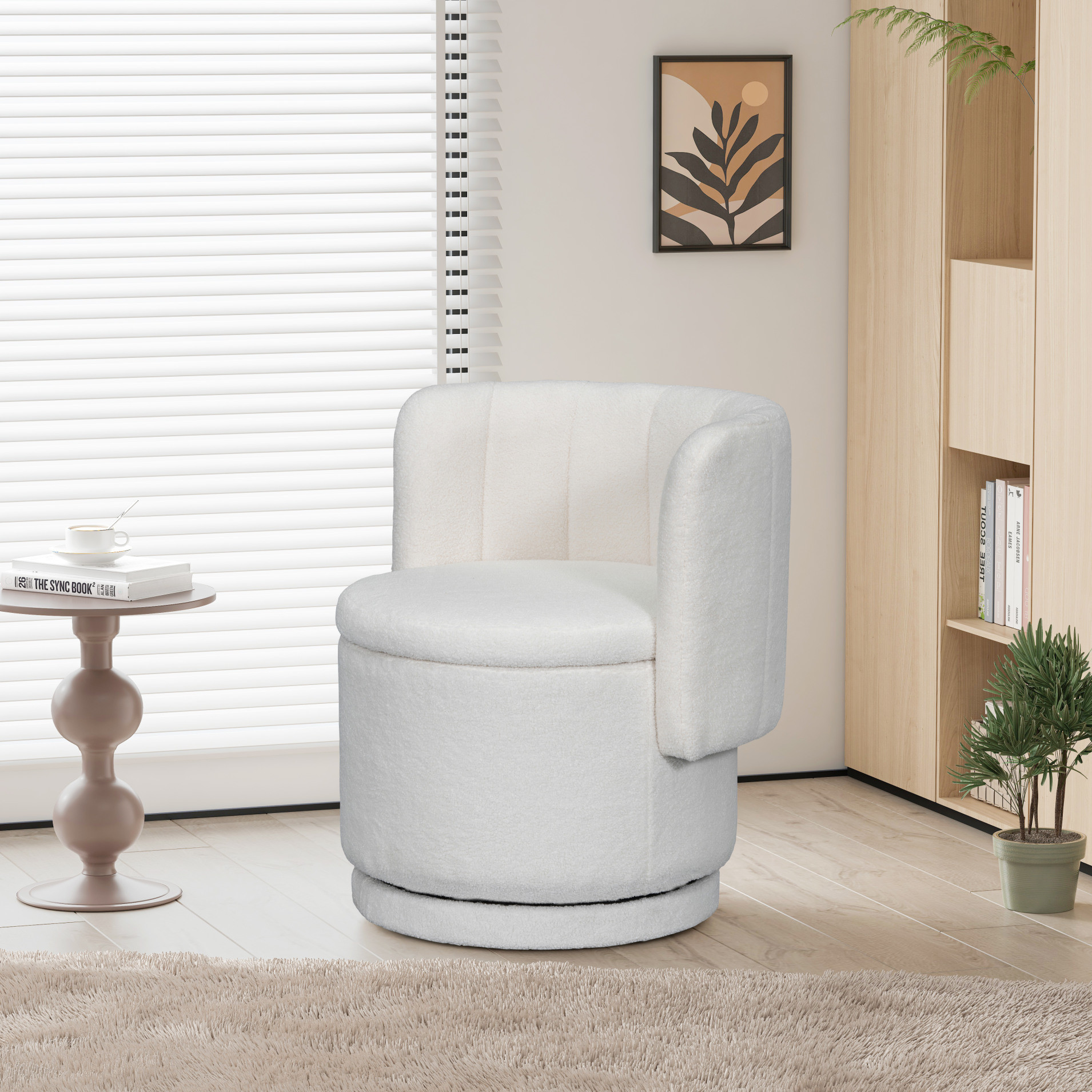 360-Degree Swivel Storage Chair with Back, Mid Century Modern Barrel Comfy Boucle Accent Sofa Cha... | Walmart (US)
