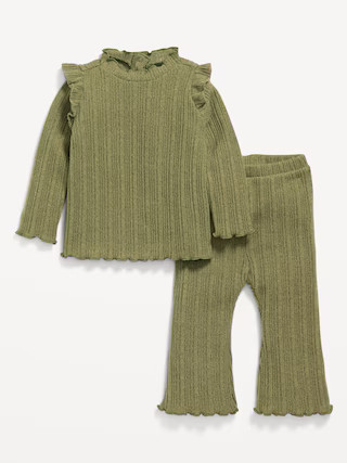 Cozy Long-Sleeve Ribbed Ruffle-Trim Top and Pants Set for Baby | Old Navy (US)