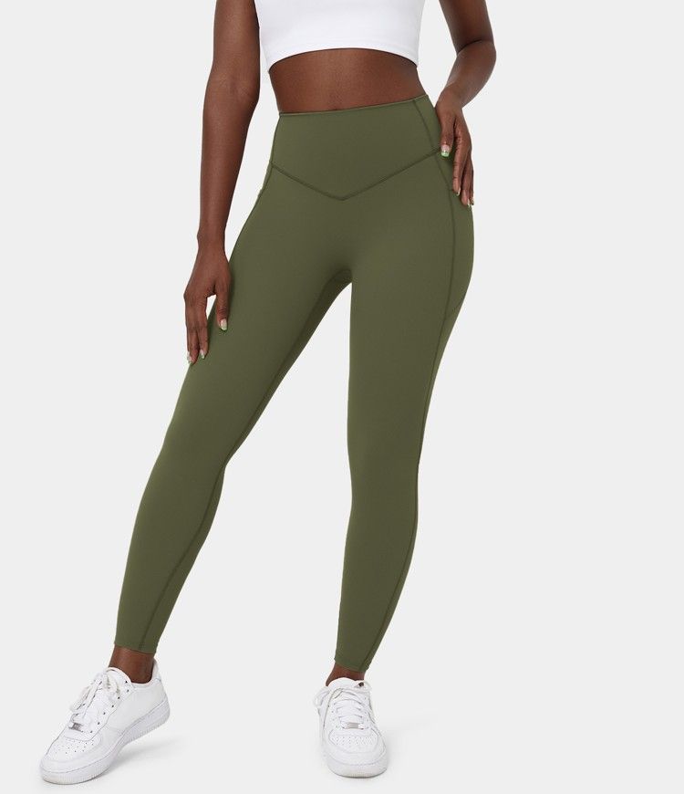 SoCinched™ High Waisted Tummy Control Side Pocket Shaping 7/8 Training Leggings | HALARA