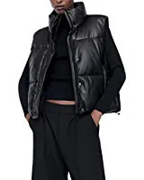 Uaneo Womens PU Leather Cropped Puffer Vest Winter Faux Leather Zip Up Sleeveless Jacket | Amazon (US)