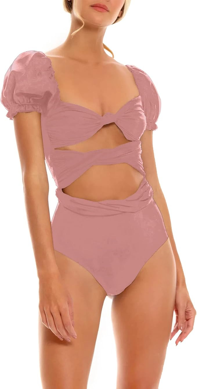 ZAFUAZ 2022 New Women's Swimsuit Padded Puff Sleeves Tummy Control High Waisted Swimwear Bathing ... | Amazon (US)