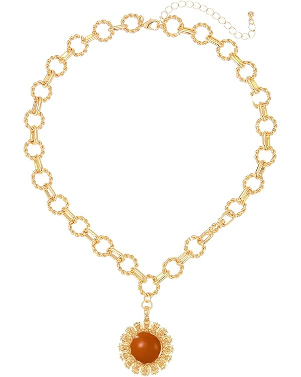 Sun Heart Necklace for Women Statement Agate sunflower Pendent Delicacy Gemstone Pendant Necklace... | Amazon (US)