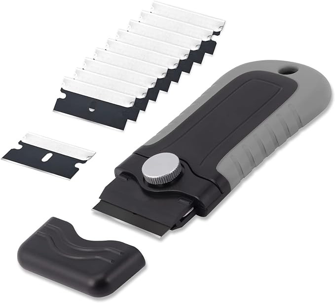 Gomake Locking Razor Blade Scraper with Safety Cap, Glass Cooktop Scraper with 10PCS Black Carbon... | Amazon (US)