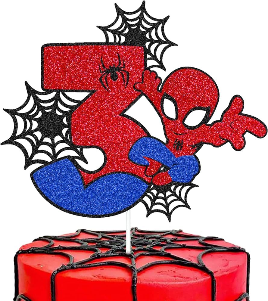 Spider 3rd Birthday Cake Topper Spider Cartoon Movie Themed Happy 3s Birthday Cake Decorations fo... | Amazon (US)
