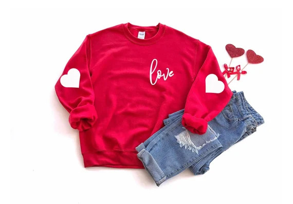 Valentine's Sweatshirt  Love Heart Sweatshirt  Heart Arm | Etsy | Etsy (US)