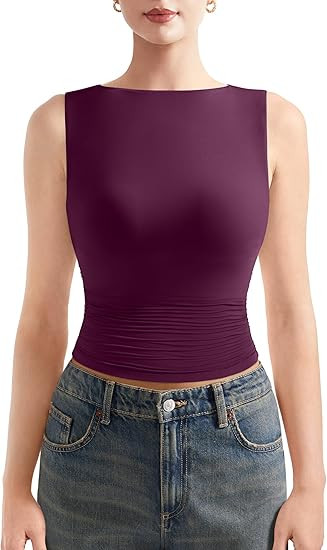 SUUKSESS Women Double Lined Going Out Basic Tank Tops Ruched Summer T Shirts | Amazon (US)