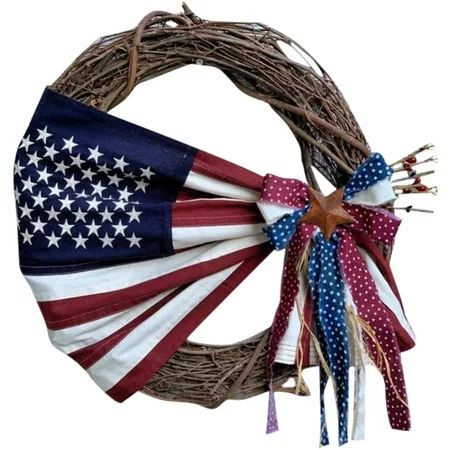 4th of July Wreath Porch Front Door American Flag Printed Patriotic Decor Handcrafted Hanging Floral | Walmart (US)