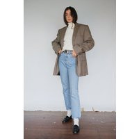 90S Beige Plaid Wool Oversized Blazer Jacket | Minimalist Size Xsmall - Xlarge | Etsy (US)