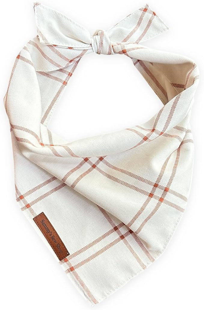 Sammy’s Sew Shop Vanilla Cream Check Dog Bandana - Cream Plaid, Tie Back, Premium Upholstery Gr... | Amazon (US)