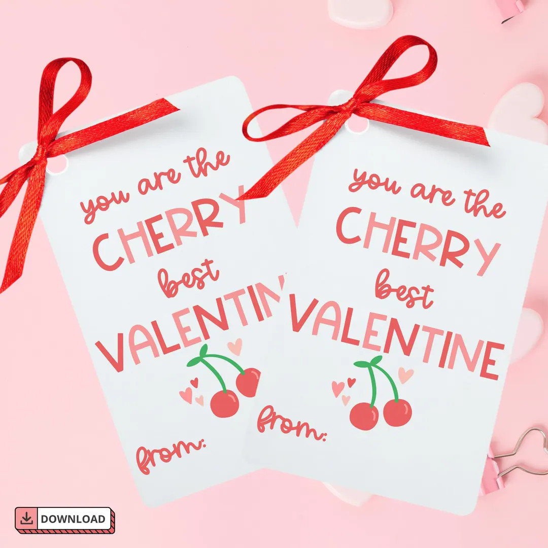 Valentine Printable - Valentine Tag - Cherry Best Valentine - Digital Valentine Gift Tag - Cherri... | Etsy (US)