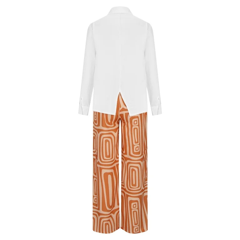 ibuvkizy Two Piece Sets for Women Fall,Women's Printed Long Sleeved Shirt with Elastic Waistband ... | Walmart (US)