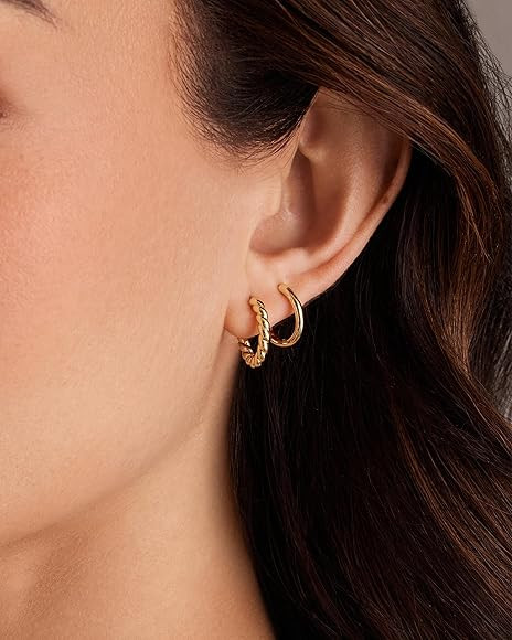 PAVOI 18K Gold Plated 925 Sterling Silver Posts 3 Pairs Small Hoop Earrings Set | Cubic Zirconia ... | Amazon (US)