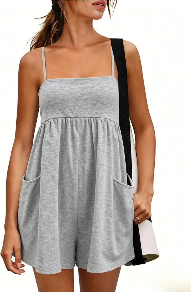 Xaspee Womens Strappy Romper Flowy Summer Short Romper with Pockets | Amazon (US)