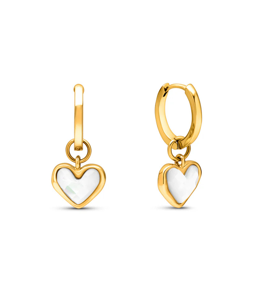 White Quartz Heart Huggie Earrings (Gold) | Abbott Lyon