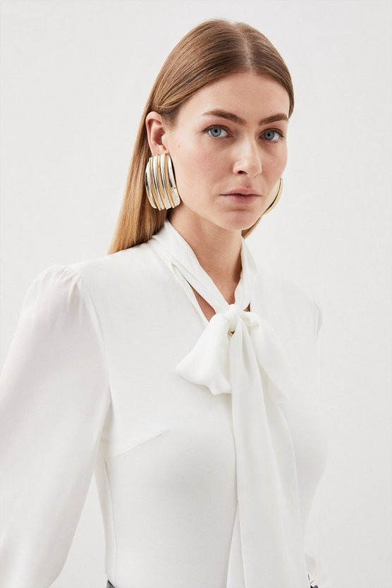 Jersey Ponte Georgette Mix Bodysuit | Karen Millen US