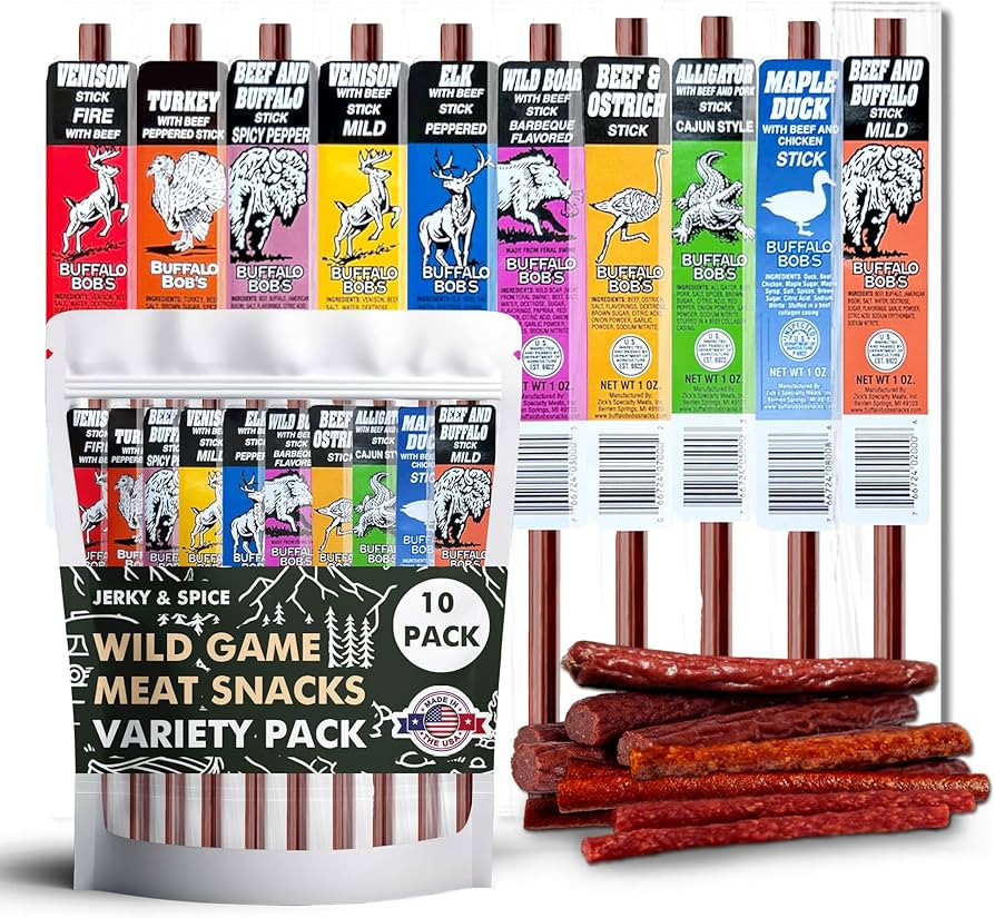 Jerky-n-Spice Wild Game Meat Sticks (10-Pack), Exotic Beef Jerky Variety Pack, Carnivore Snacks, ... | Amazon (US)
