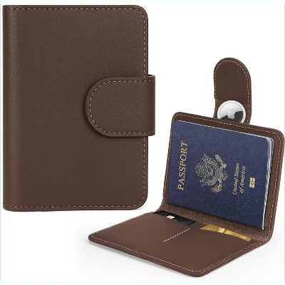 Passport Holder for Travel with AirTag Hidden, Rfid Passport Cover Travel Wallet for Airport Essentials Coffee Brown 5.7x4.1x0.3 | Target