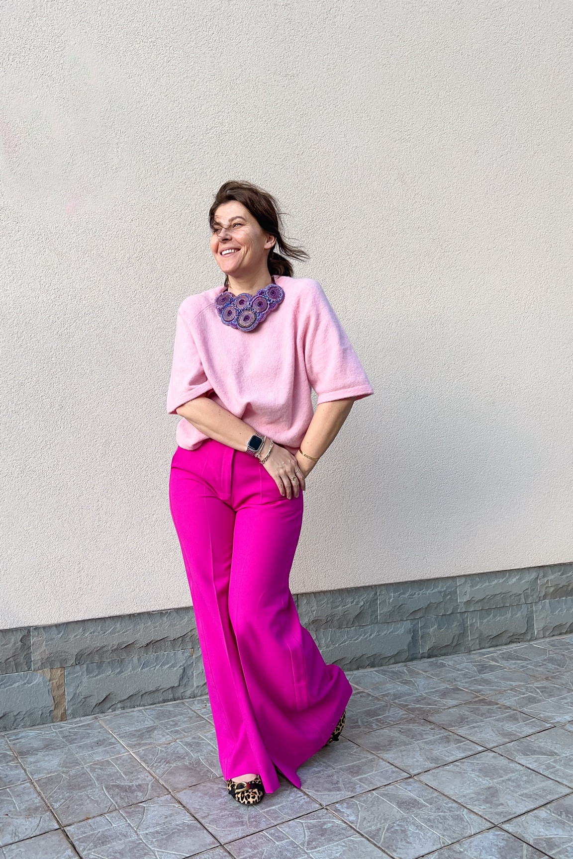Elevate your work wardrobe with a standout fit. Make a bold statement in wide-leg hot pink trousers that you can pair effortlessly with a coordinating pink top for a polished look. 
Finish off with leopard ballerinas and a striking statement necklace to showcase your unique style. 

#LTKeurope #LTKworkwear #LTKstyletip