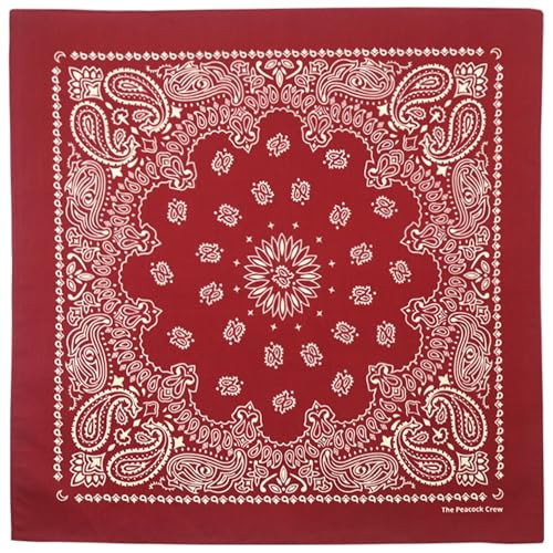 The Peacock Crew Burgundy Paisley Bandana (22x22 Inch) - Cotton Handkerchief for Men & Women - Deep Red Wine & Cream Western Print | Amazon (US)
