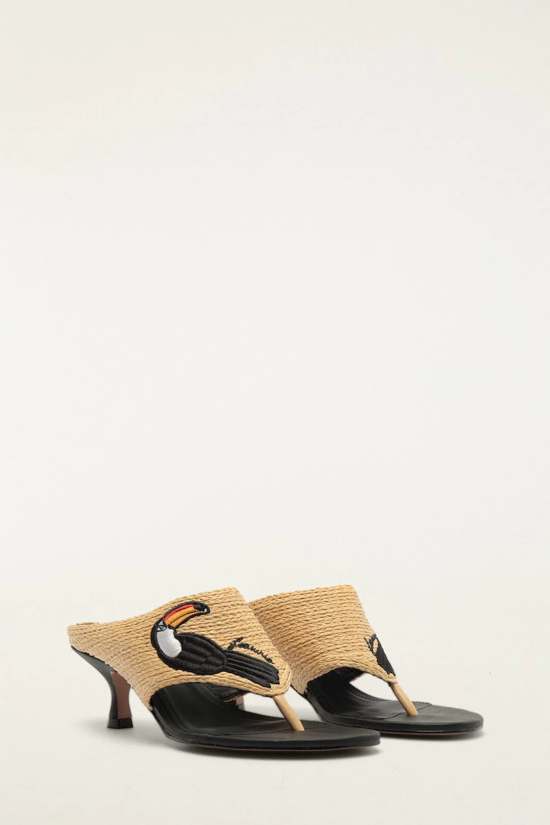 Raffia Embroidered Icons Kitten Heeled Sandal | FARM Rio | FarmRio (US)