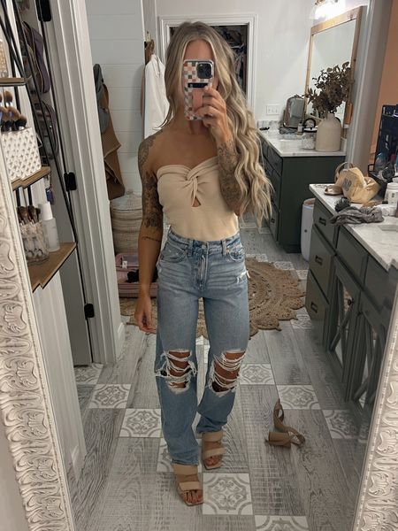 No but this outfit — SO CUTE🤌🏼 baggy distressed denim, a neutral heel & this amazon top that I want in every color. I’m gonna wear nippies w/ it but it’s a sweater material and SO CUTE! Not cropped either - in the S! 

Snappy casual / date night / fall inspo / heels / neutrals / inspo / cute / amazon finds / under $50 / sale jeans / 

#LTKxPrime #LTKfindsunder50 #LTKCon